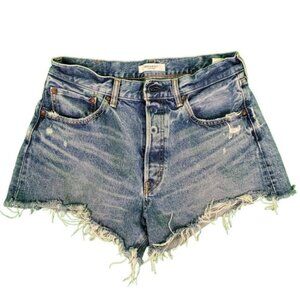 Moussy Vintage medium Wash High Rise Distress Denim Cut-Off Shorts 28" Blue $250